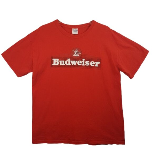 Vintage BUDWEISER Tee Shirt Large US L Beer Shirt Anheuser Busch Red White - Picture 1 of 10
